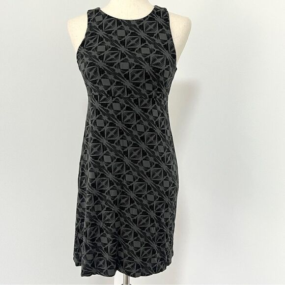Athleta Santorini Printed High Neck Dress SP Woodblock Geo Black Soft! Modal - Picture 3 of 9